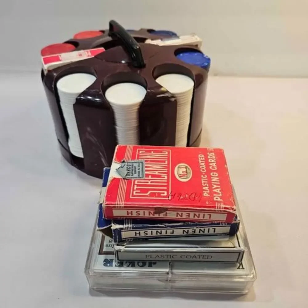 Vintage Hoyle & Streamline Poker Set with Carousel and Playing Cards